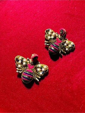 Handcrafted Multicolor Bee Statement Earrings
